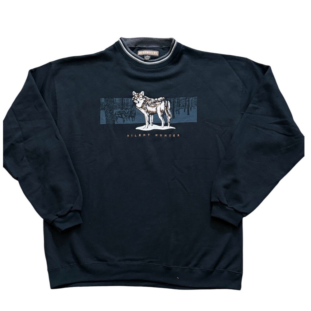 Headwaters Silent Hunter Wolf Embroidered Sweatshirt Mens XL Navy‎ Crewneck mm29
